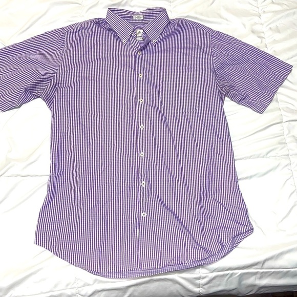 Peter Millar seaside finish Button Front short sleeve plaid shirt purple large - Picture 1 of 6